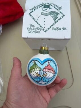 The Nola Watkins Collection White Hand-Painted Snowman Ornament - Blue Accents